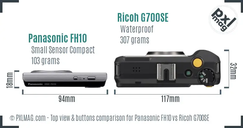 Panasonic FH10 vs Ricoh G700SE top view buttons comparison