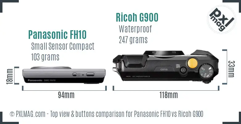 Panasonic FH10 vs Ricoh G900 top view buttons comparison Panasonic FH10 vs Ricoh G900 top view buttons comparison