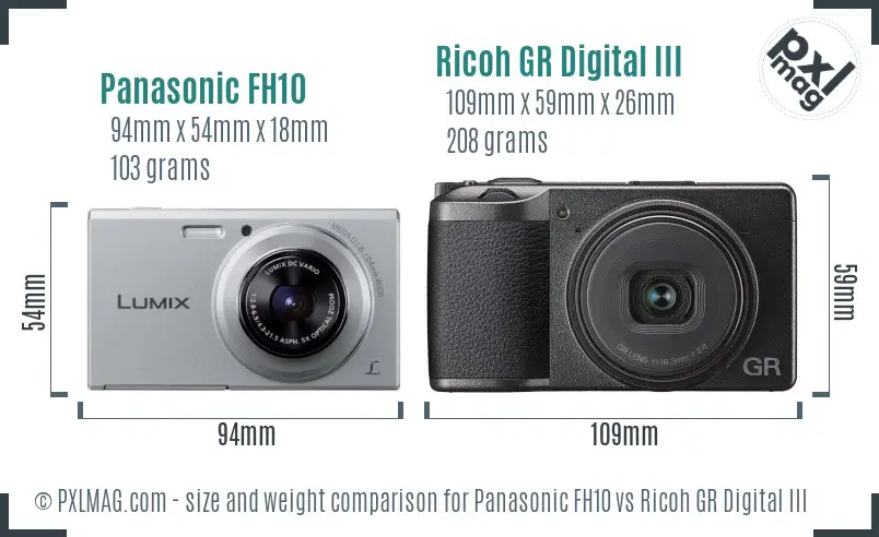 Panasonic FH10 vs Ricoh GR Digital III size comparison Panasonic FH10 vs Ricoh GR Digital III size comparison