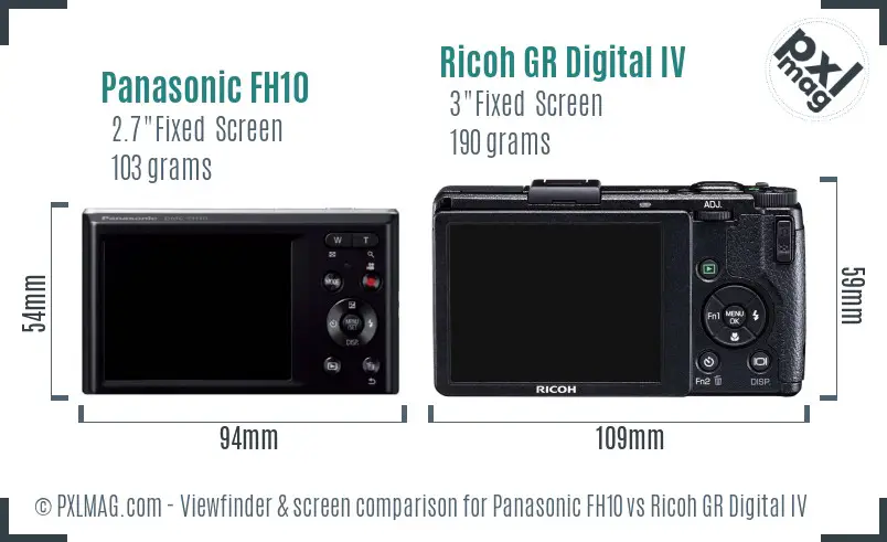 Panasonic FH10 vs Ricoh GR Digital IV Screen and Viewfinder comparison