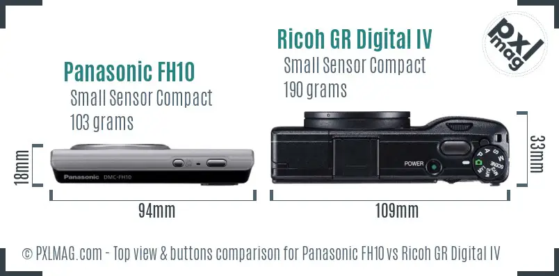 Panasonic FH10 vs Ricoh GR Digital IV top view buttons comparison