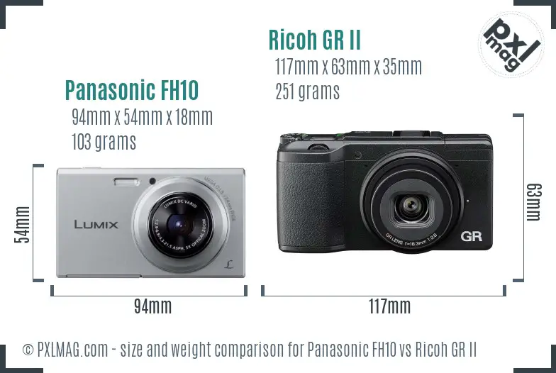 Panasonic FH10 vs Ricoh GR II size comparison Panasonic FH10 vs Ricoh GR II size comparison