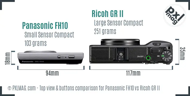 Panasonic FH10 vs Ricoh GR II top view buttons comparison Panasonic FH10 vs Ricoh GR II top view buttons comparison