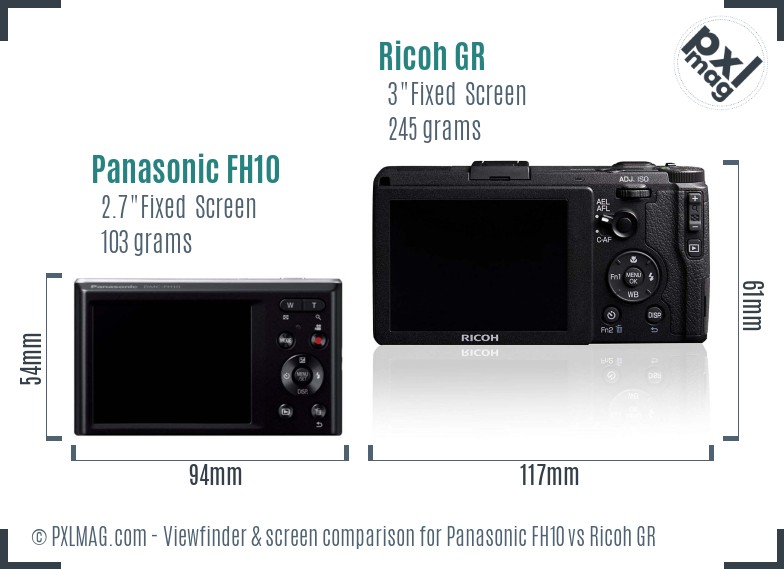 Panasonic FH10 vs Ricoh GR Screen and Viewfinder comparison