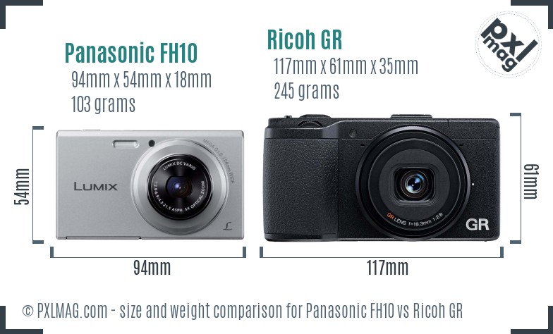 Panasonic FH10 vs Ricoh GR size comparison Panasonic FH10 vs Ricoh GR size comparison