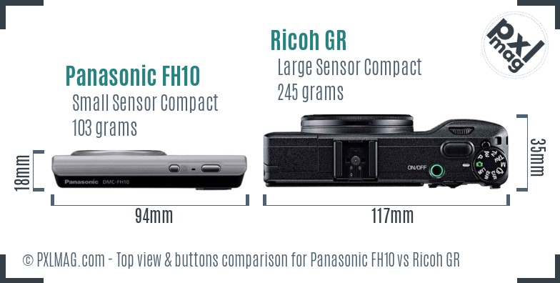 Panasonic FH10 vs Ricoh GR top view buttons comparison