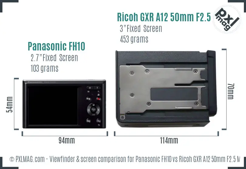Panasonic FH10 vs Ricoh GXR A12 50mm F2.5 Macro Screen and Viewfinder comparison