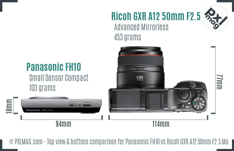Panasonic FH10 vs Ricoh GXR A12 50mm F2.5 Macro top view buttons comparison