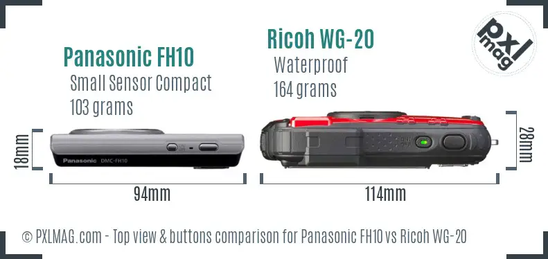 Panasonic FH10 vs Ricoh WG-20 top view buttons comparison Panasonic FH10 vs Ricoh WG-20 top view buttons comparison