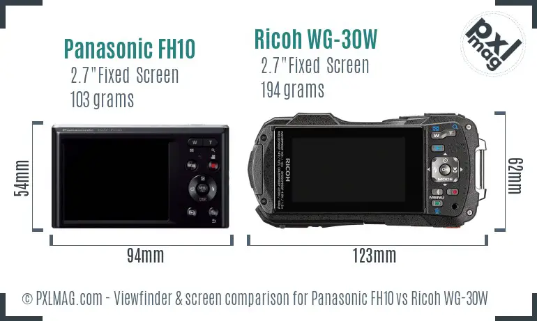 Panasonic FH10 vs Ricoh WG-30W Screen and Viewfinder comparison