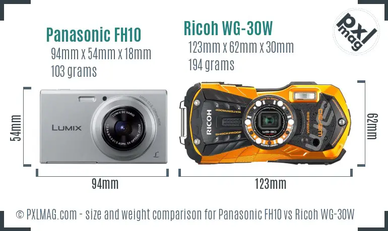 Panasonic FH10 vs Ricoh WG-30W size comparison