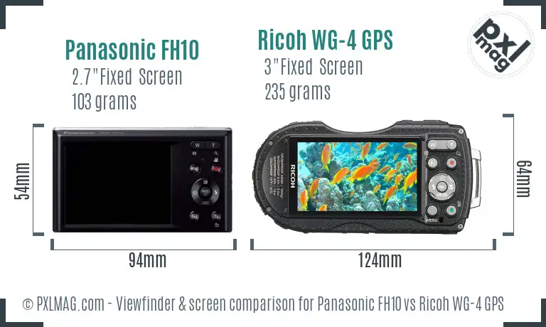 Panasonic FH10 vs Ricoh WG-4 GPS Screen and Viewfinder comparison