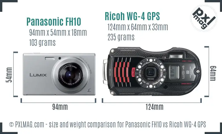 Panasonic FH10 vs Ricoh WG-4 GPS size comparison