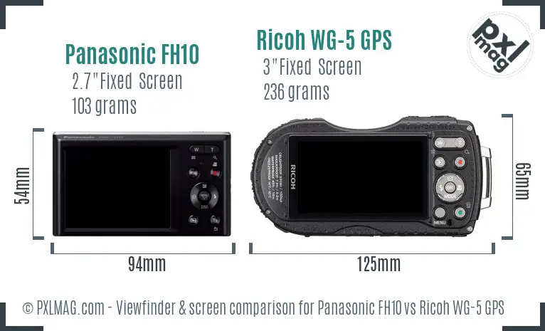 Panasonic FH10 vs Ricoh WG-5 GPS Screen and Viewfinder comparison