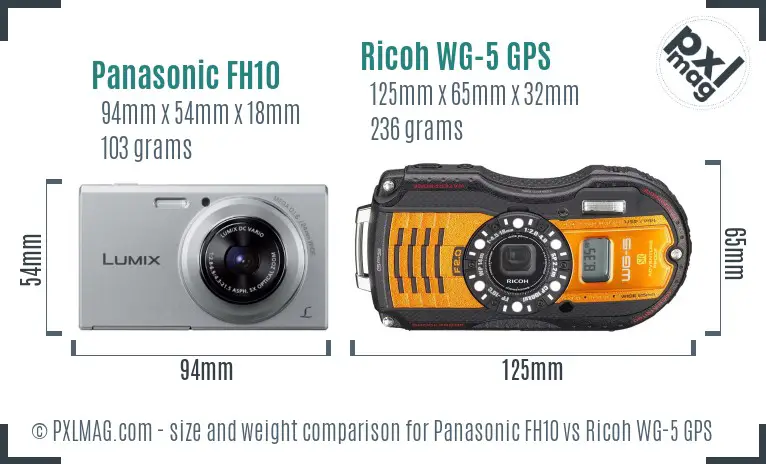 Panasonic FH10 vs Ricoh WG-5 GPS size comparison
