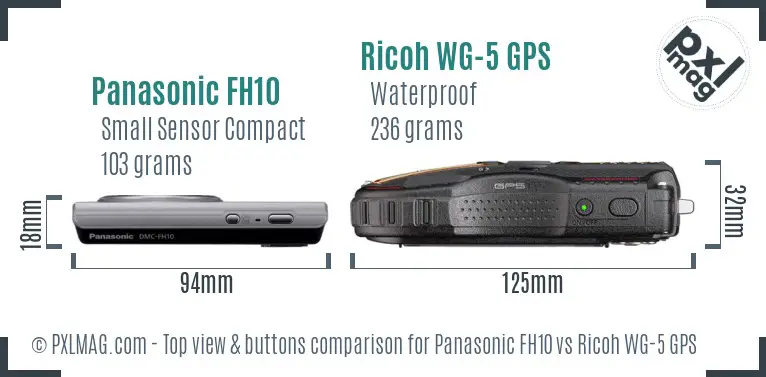 Panasonic FH10 vs Ricoh WG-5 GPS top view buttons comparison