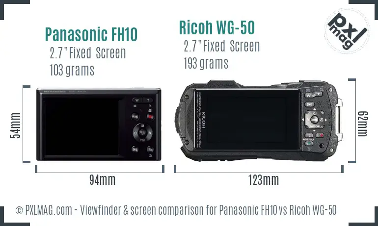 Panasonic FH10 vs Ricoh WG-50 Screen and Viewfinder comparison