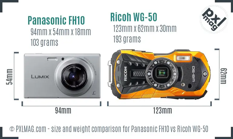 Panasonic FH10 vs Ricoh WG-50 size comparison