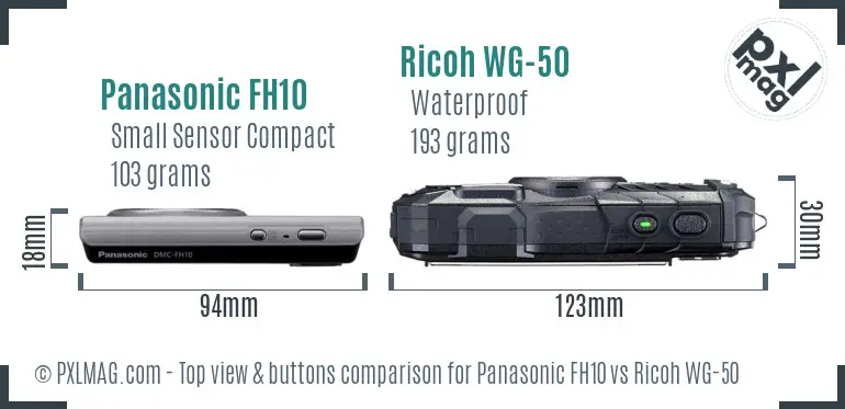 Panasonic FH10 vs Ricoh WG-50 top view buttons comparison