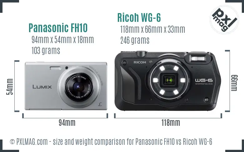 Panasonic FH10 vs Ricoh WG-6 size comparison