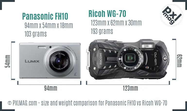 Panasonic FH10 vs Ricoh WG-70 size comparison