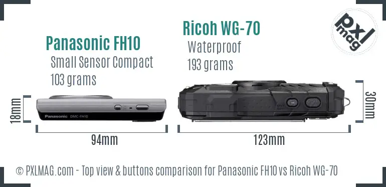 Panasonic FH10 vs Ricoh WG-70 top view buttons comparison