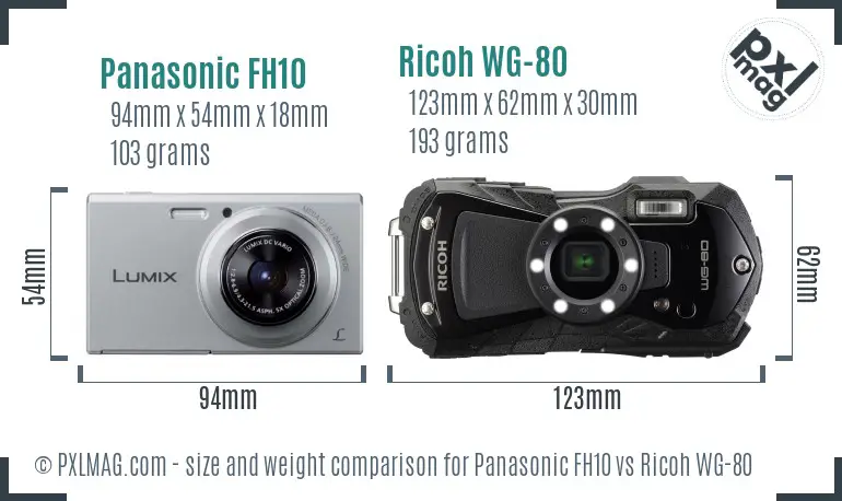 Panasonic FH10 vs Ricoh WG-80 size comparison