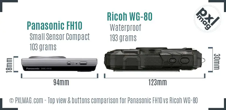Panasonic FH10 vs Ricoh WG-80 top view buttons comparison
