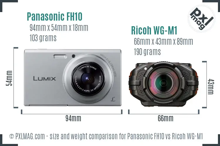 Panasonic FH10 vs Ricoh WG-M1 size comparison