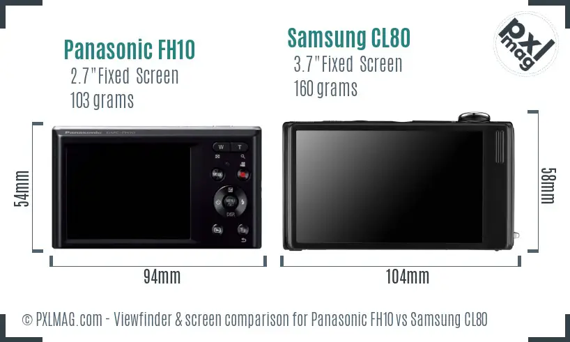 Panasonic FH10 vs Samsung CL80 Screen and Viewfinder comparison