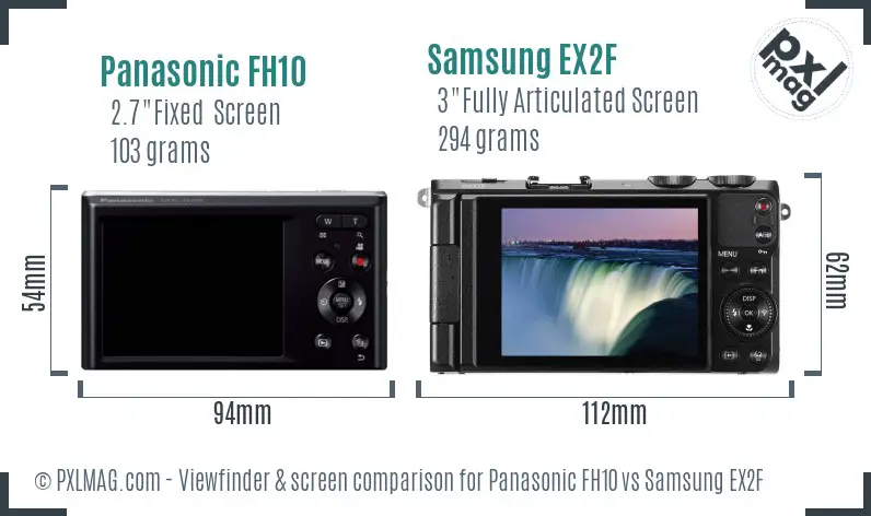 Panasonic FH10 vs Samsung EX2F Screen and Viewfinder comparison