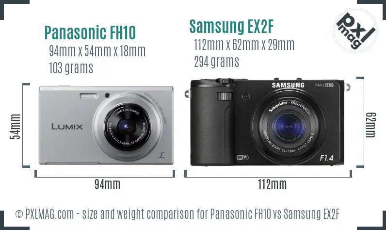 Panasonic FH10 vs Samsung EX2F size comparison