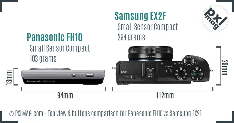 Panasonic FH10 vs Samsung EX2F top view buttons comparison