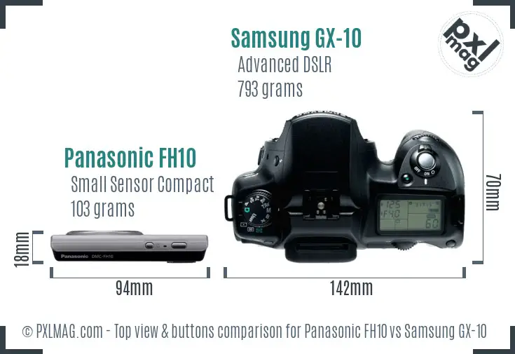 Panasonic FH10 vs Samsung GX-10 top view buttons comparison