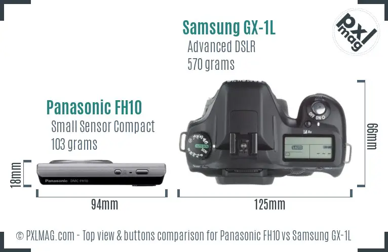 Panasonic FH10 vs Samsung GX-1L top view buttons comparison