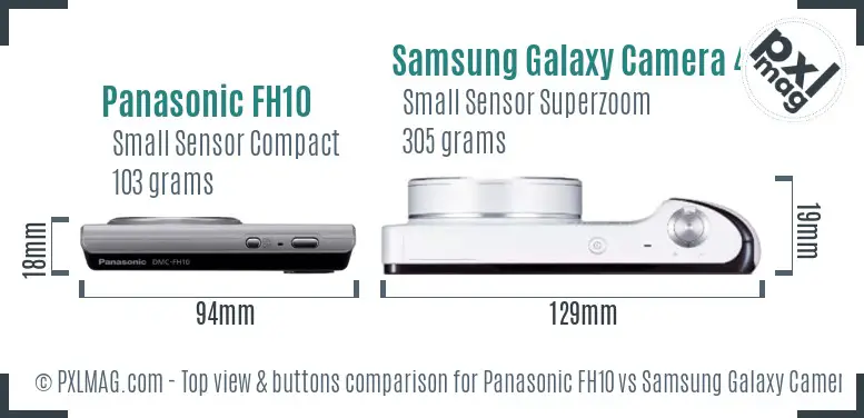 Panasonic FH10 vs Samsung Galaxy Camera 4G top view buttons comparison Panasonic FH10 vs Samsung Galaxy Camera 4G top view buttons comparison