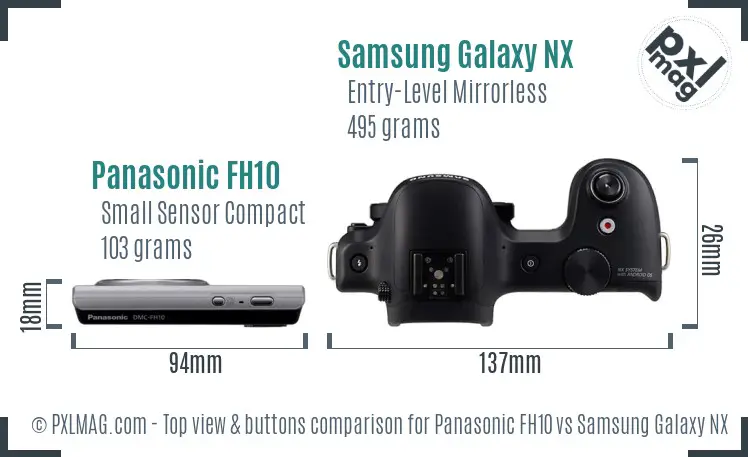 Panasonic FH10 vs Samsung Galaxy NX top view buttons comparison