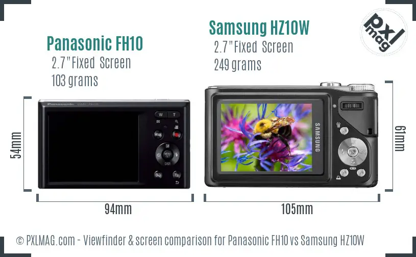 Panasonic FH10 vs Samsung HZ10W Screen and Viewfinder comparison