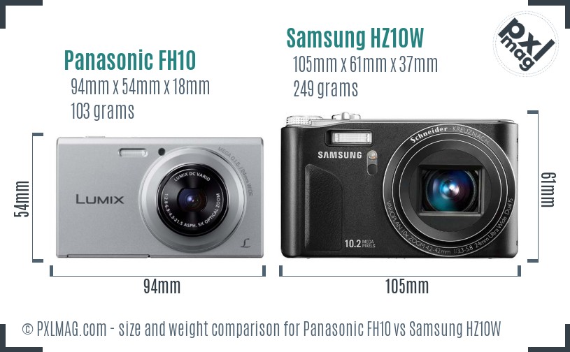 Panasonic FH10 vs Samsung HZ10W size comparison