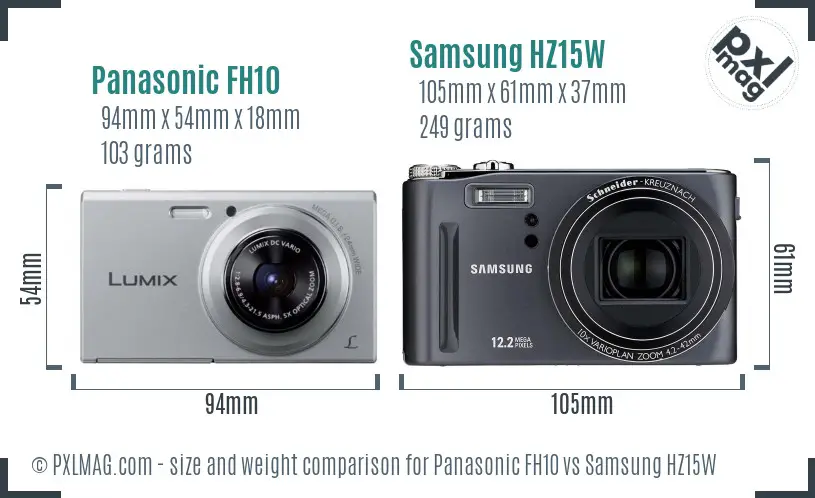 Panasonic FH10 vs Samsung HZ15W size comparison Panasonic FH10 vs Samsung HZ15W size comparison