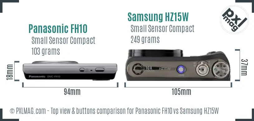 Panasonic FH10 vs Samsung HZ15W top view buttons comparison Panasonic FH10 vs Samsung HZ15W top view buttons comparison