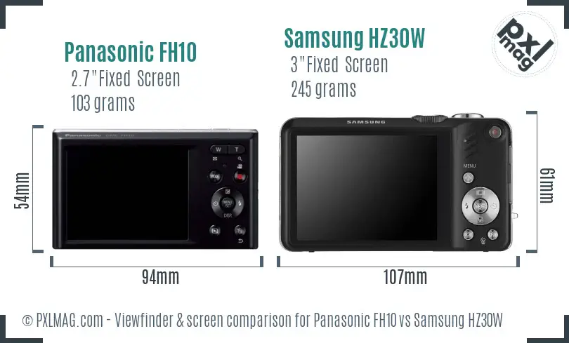 Panasonic FH10 vs Samsung HZ30W Screen and Viewfinder comparison