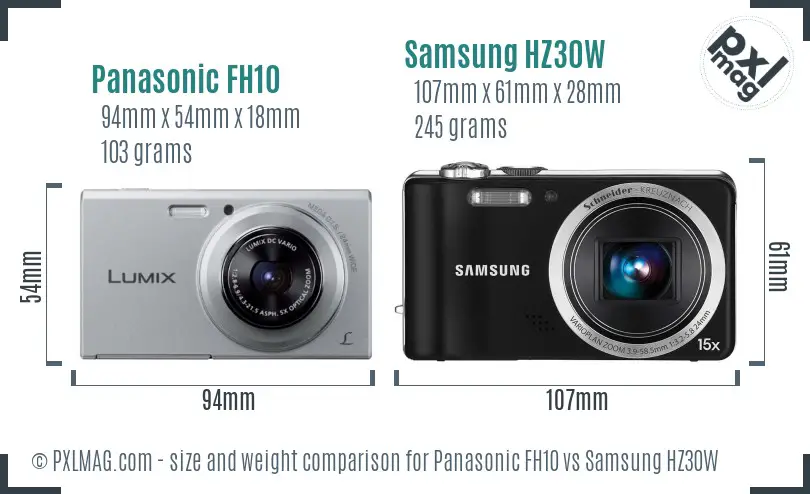 Panasonic FH10 vs Samsung HZ30W size comparison