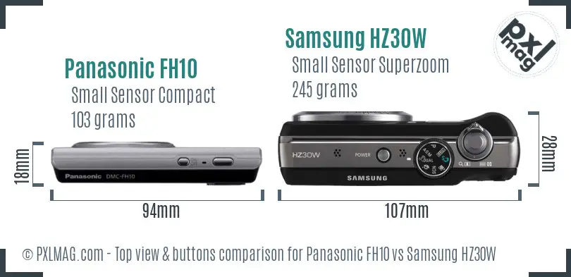 Panasonic FH10 vs Samsung HZ30W top view buttons comparison