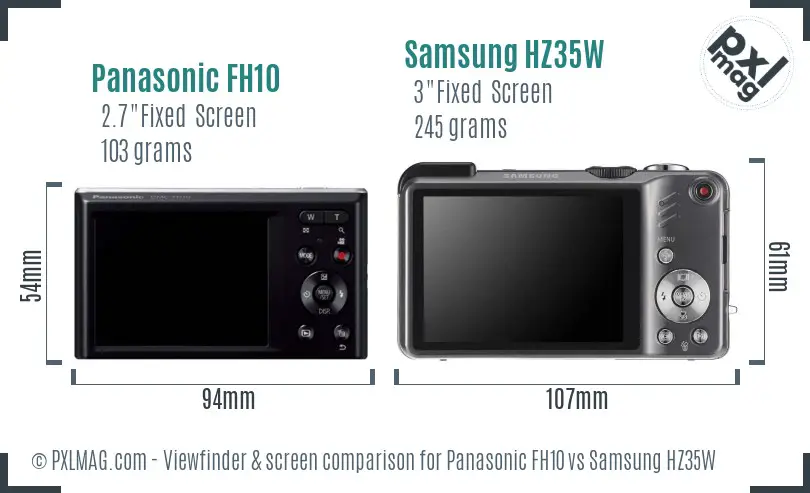 Panasonic FH10 vs Samsung HZ35W Screen and Viewfinder comparison