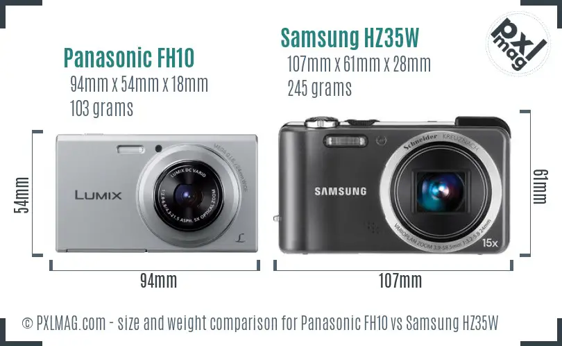 Panasonic FH10 vs Samsung HZ35W size comparison