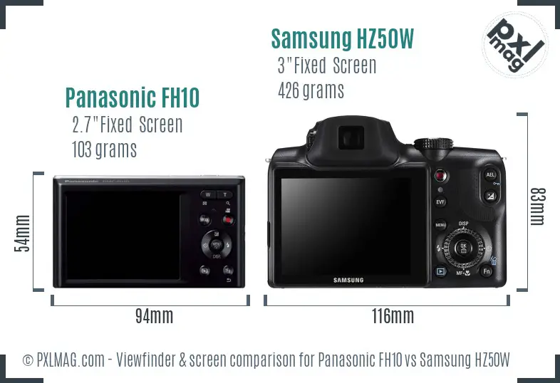 Panasonic FH10 vs Samsung HZ50W Screen and Viewfinder comparison