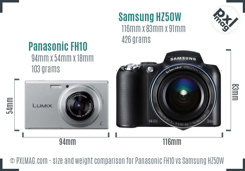 Panasonic FH10 vs Samsung HZ50W size comparison