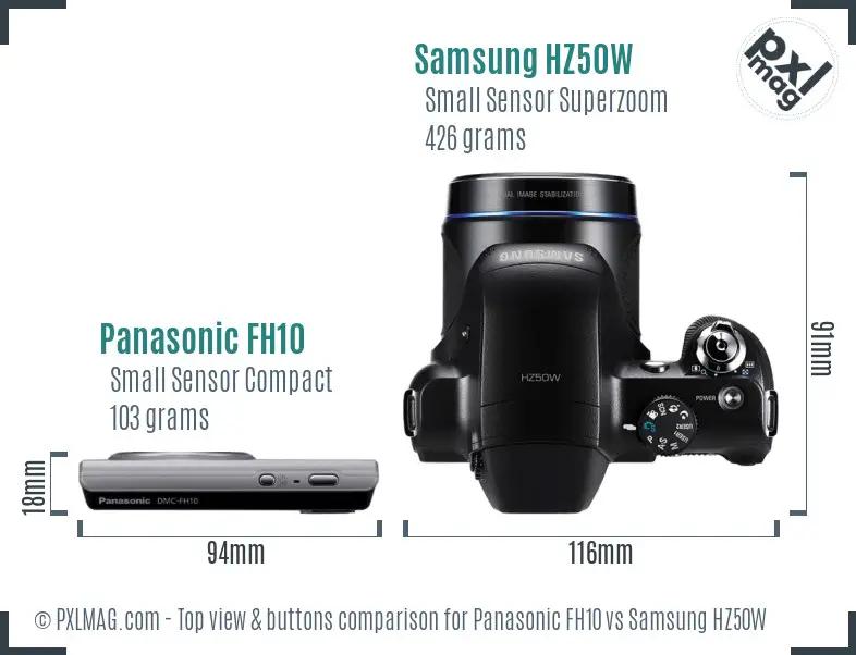 Panasonic FH10 vs Samsung HZ50W top view buttons comparison