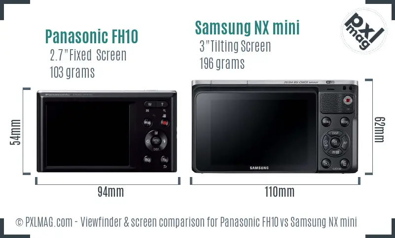 Panasonic FH10 vs Samsung NX mini Screen and Viewfinder comparison